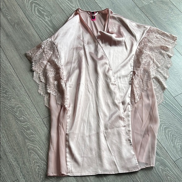 Satin Pink Lace Trim Dressing Gown - Picture 1 of 7